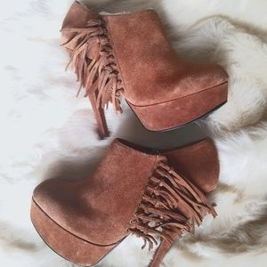 Bebe Fringe Faux Suede Booties